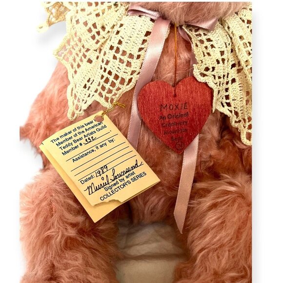 Vtg NWT 1989 Muriel Townsend Signed Pink Mohair Fur Teddy Bear "Moxie" 15" - Picture 3 of 11